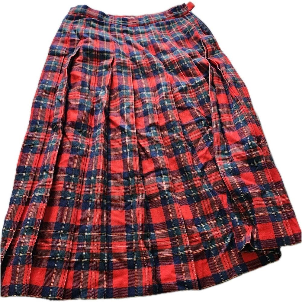 Pendleton Pencil Skirt Size 12 Red‎ Tartan Virgin Wool Office Career Vintage